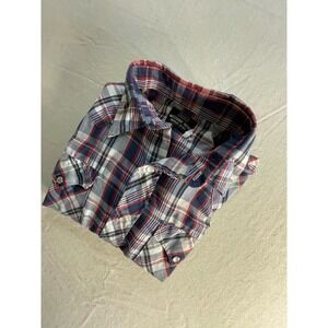 Vtg Sears Western Wear Pearl Snap Shirt Men's M15-15.5 Plaid Blue Maroon Gray